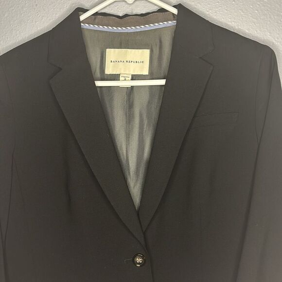 Banana Republic Black Stretch Wool Blend Blazer Size 10 - Picture 2 of 12